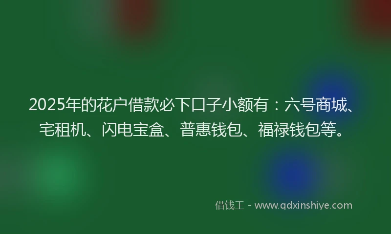 2025年的花户借款必下口子小额有：六号商城、宅租机、闪电宝盒、普惠钱包、福禄钱包等。