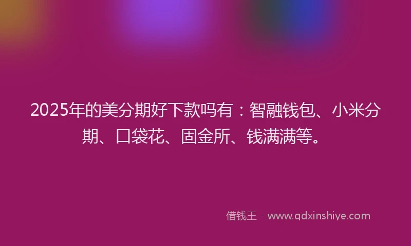 2025年的美分期好下款吗有：智融钱包、小米分期、口袋花、固金所、钱满满等。
