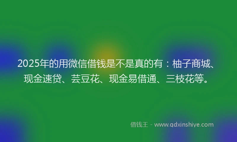 2025年的用微信借钱是不是真的有：柚子商城、现金速贷、芸豆花、现金易借通、三枝花等。