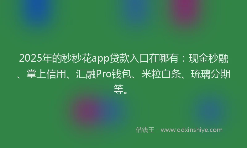 2025年的秒秒花app贷款入口在哪有：现金秒融、掌上信用、汇融Pro钱包、米粒白条、琉璃分期等。
