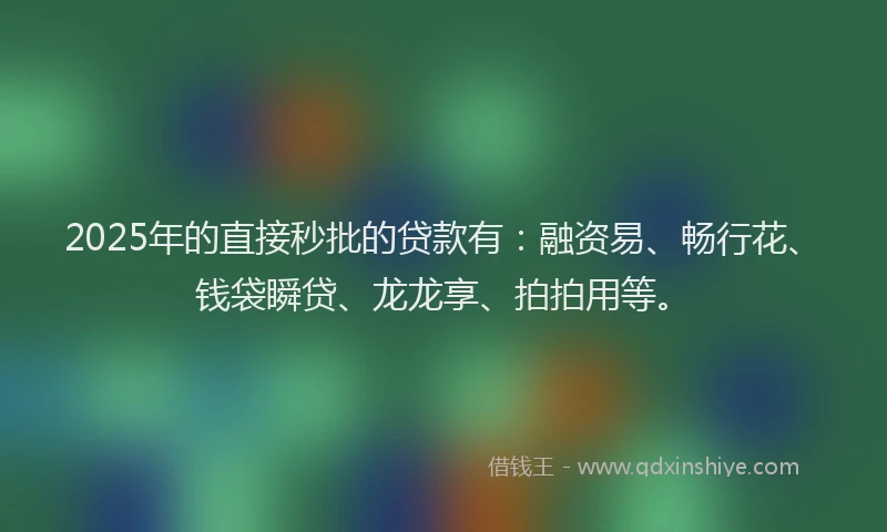 2025年的直接秒批的贷款有：融资易、畅行花、钱袋瞬贷、龙龙享、拍拍用等。