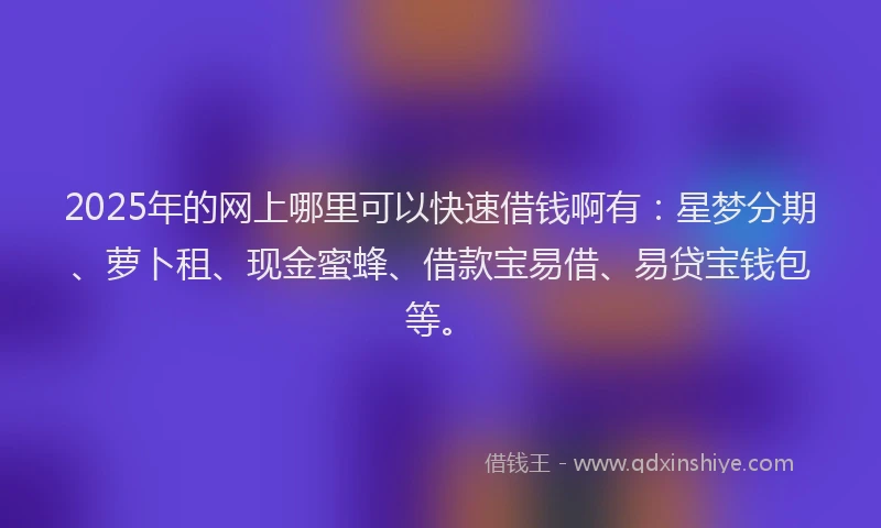 2025年的网上哪里可以快速借钱啊有：星梦分期、萝卜租、现金蜜蜂、借款宝易借、易贷宝钱包等。