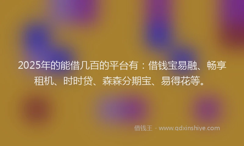 2025年的能借几百的平台有：借钱宝易融、畅享租机、时时贷、森森分期宝、易得花等。