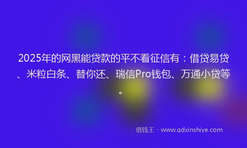 2025年的网黑能贷款的平不看征信有：借贷易贷、米粒白条、替你还、瑞信Pro钱包、万通小贷等。