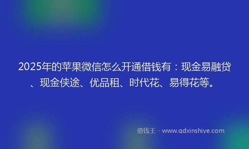 2025年的苹果微信怎么开通借钱有：现金易融贷、现金侠途、优品租、时代花、易得花等。