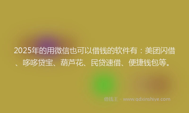 2025年的用微信也可以借钱的软件有：美团闪借、哆哆贷宝、葫芦花、民贷速借、便捷钱包等。