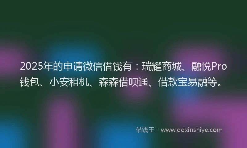 2025年的申请微信借钱有：瑞耀商城、融悦Pro钱包、小安租机、森森借呗通、借款宝易融等。