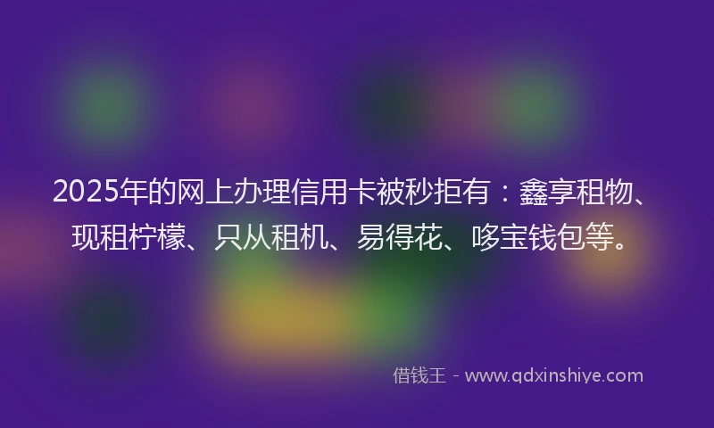 2025年的网上办理信用卡被秒拒有：鑫享租物、现租柠檬、只从租机、易得花、哆宝钱包等。