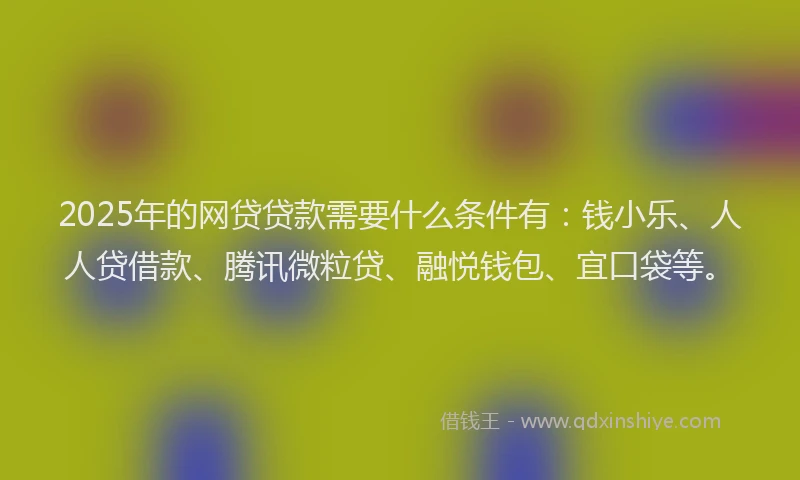 2025年的网贷贷款需要什么条件有：钱小乐、人人贷借款、腾讯微粒贷、融悦钱包、宜口袋等。