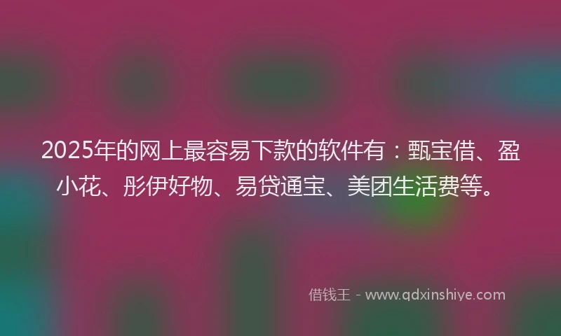 2025年的网上最容易下款的软件有：甄宝借、盈小花、彤伊好物、易贷通宝、美团生活费等。