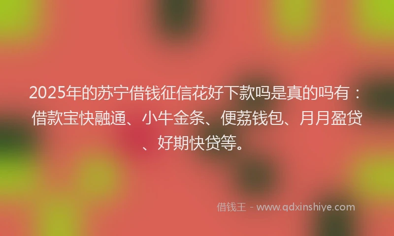 2025年的苏宁借钱征信花好下款吗是真的吗有：借款宝快融通、小牛金条、便荔钱包、月月盈贷、好期快贷等。