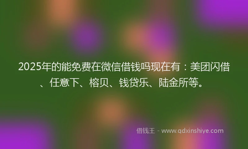 2025年的能免费在微信借钱吗现在有：美团闪借、任意下、榕贝、钱贷乐、陆金所等。