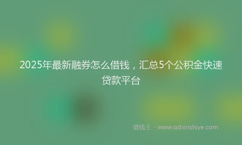 2025年最新融券怎么借钱，汇总5个公积金快速贷款平台