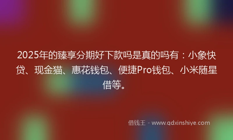 2025年的臻享分期好下款吗是真的吗有：小象快贷、现金猫、惠花钱包、便捷Pro钱包、小米随星借等。