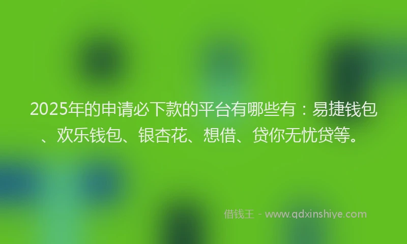 2025年的申请必下款的平台有哪些有：易捷钱包、欢乐钱包、银杏花、想借、贷你无忧贷等。