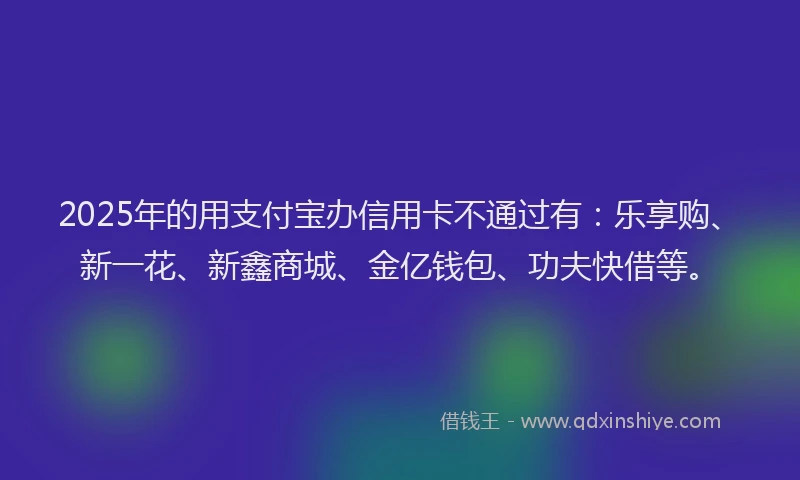 2025年的用支付宝办信用卡不通过有：乐享购、新一花、新鑫商城、金亿钱包、功夫快借等。