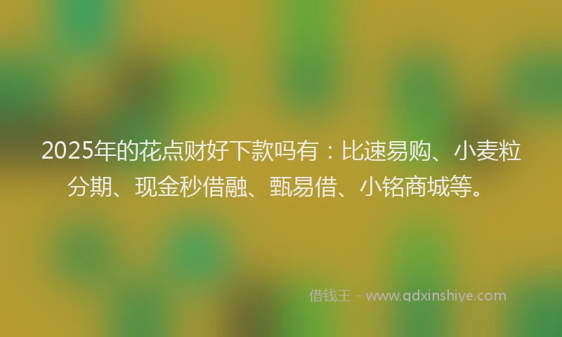 2025年的花点财好下款吗有：比速易购、小麦粒分期、现金秒借融、甄易借、小铭商城等。