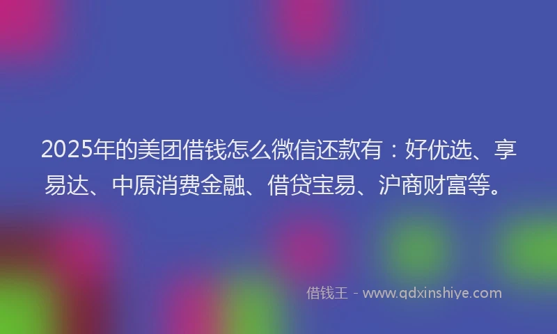 2025年的美团借钱怎么微信还款有：好优选、享易达、中原消费金融、借贷宝易、沪商财富等。