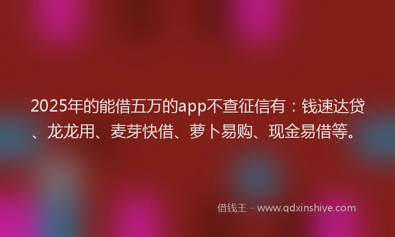 2025年的能借五万的app不查征信有:钱速达贷、龙龙用、麦芽快借、萝卜易购、现金易借等。