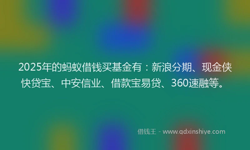 2025年的蚂蚁借钱买基金有：新浪分期、现金侠快贷宝、中安信业、借款宝易贷、360速融等。