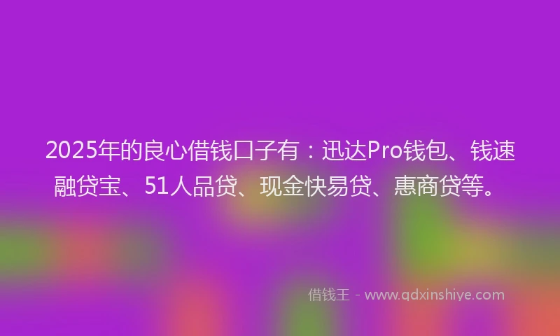 2025年的良心借钱口子有：迅达Pro钱包、钱速融贷宝、51人品贷、现金快易贷、惠商贷等。
