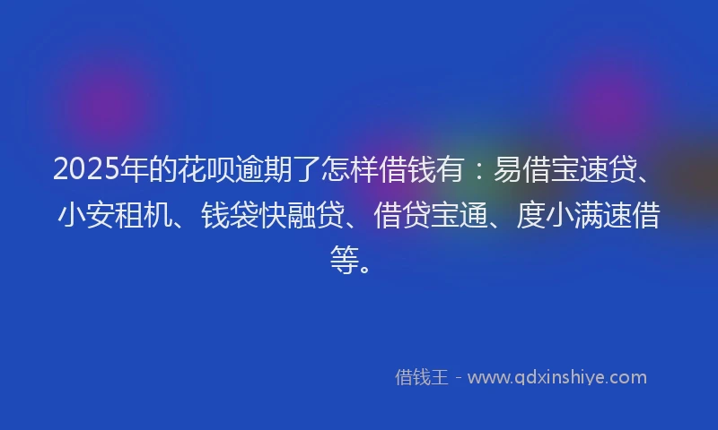2025年的花呗逾期了怎样借钱有：易借宝速贷、小安租机、钱袋快融贷、借贷宝通、度小满速借等。