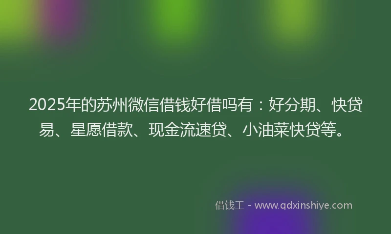 2025年的苏州微信借钱好借吗有：好分期、快贷易、星愿借款、现金流速贷、小油菜快贷等。
