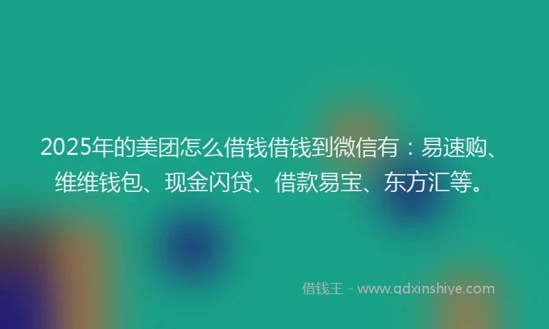2025年的美团怎么借钱借钱到微信有：易速购、维维钱包、现金闪贷、借款易宝、东方汇等。
