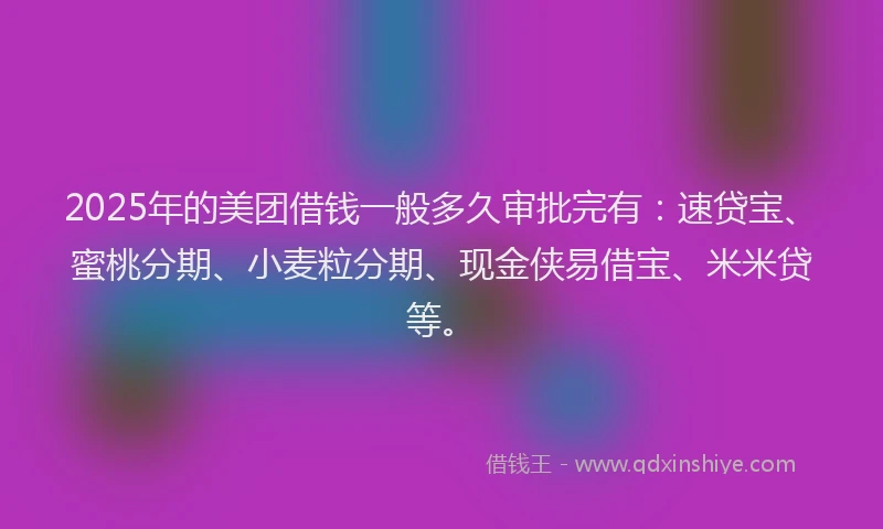 2025年的美团借钱一般多久审批完有：速贷宝、蜜桃分期、小麦粒分期、现金侠易借宝、米米贷等。