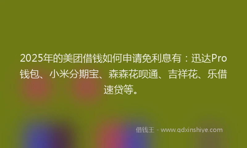 2025年的美团借钱如何申请免利息有：迅达Pro钱包、小米分期宝、森森花呗通、吉祥花、乐借速贷等。