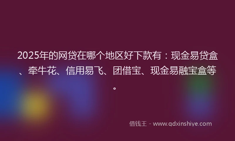 2025年的网贷在哪个地区好下款有：现金易贷盒、牵牛花、信用易飞、团借宝、现金易融宝盒等。