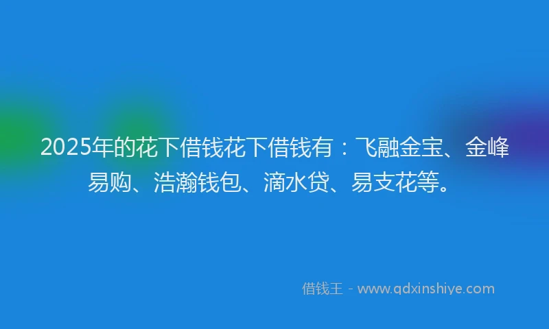 2025年的花下借钱花下借钱有：飞融金宝、金峰易购、浩瀚钱包、滴水贷、易支花等。