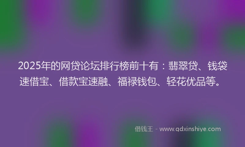 2025年的网贷论坛排行榜前十有：翡翠贷、钱袋速借宝、借款宝速融、福禄钱包、轻花优品等。