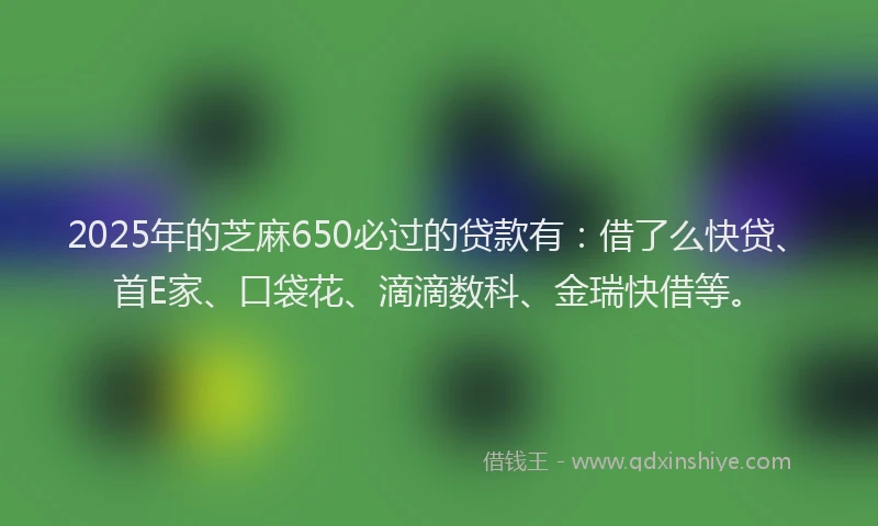 2025年的芝麻650必过的贷款有：借了么快贷、首E家、口袋花、滴滴数科、金瑞快借等。