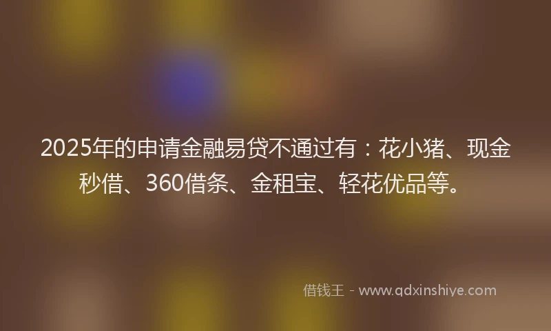 2025年的申请金融易贷不通过有：花小猪、现金秒借、360借条、金租宝、轻花优品等。