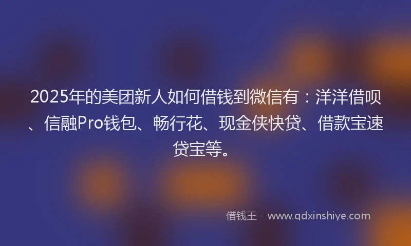 2025年的美团新人如何借钱到微信有：洋洋借呗、信融Pro钱包、畅行花、现金侠快贷、借款宝速贷宝等。