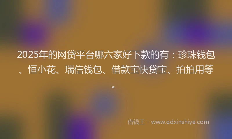 2025年的网贷平台哪六家好下款的有：珍珠钱包、恒小花、瑞信钱包、借款宝快贷宝、拍拍用等。