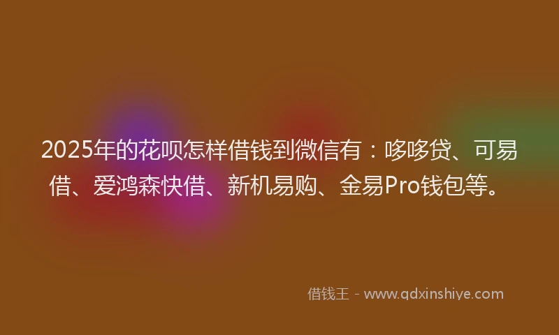 2025年的花呗怎样借钱到微信有：哆哆贷、可易借、爱鸿森快借、新机易购、金易Pro钱包等。