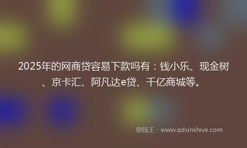 2025年的网商贷容易下款吗有：钱小乐、现金树、京卡汇、阿凡达e贷、千亿商城等。