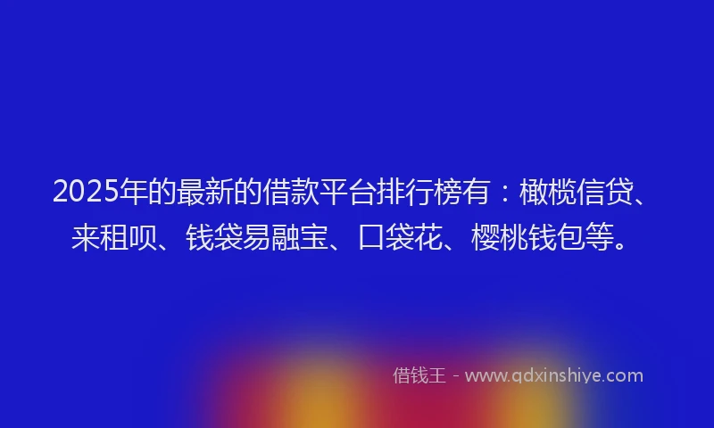 2025年的最新的借款平台排行榜有：橄榄信贷、来租呗、钱袋易融宝、口袋花、樱桃钱包等。