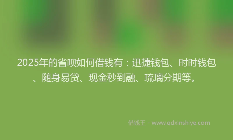 2025年的省呗如何借钱有：迅捷钱包、时时钱包、随身易贷、现金秒到融、琉璃分期等。