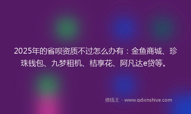 2025年的省呗资质不过怎么办有：金鱼商城、珍珠钱包、九梦租机、桔享花、阿凡达e贷等。