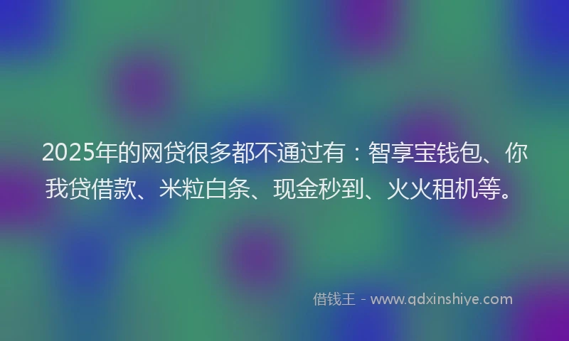 2025年的网贷很多都不通过有：智享宝钱包、你我贷借款、米粒白条、现金秒到、火火租机等。
