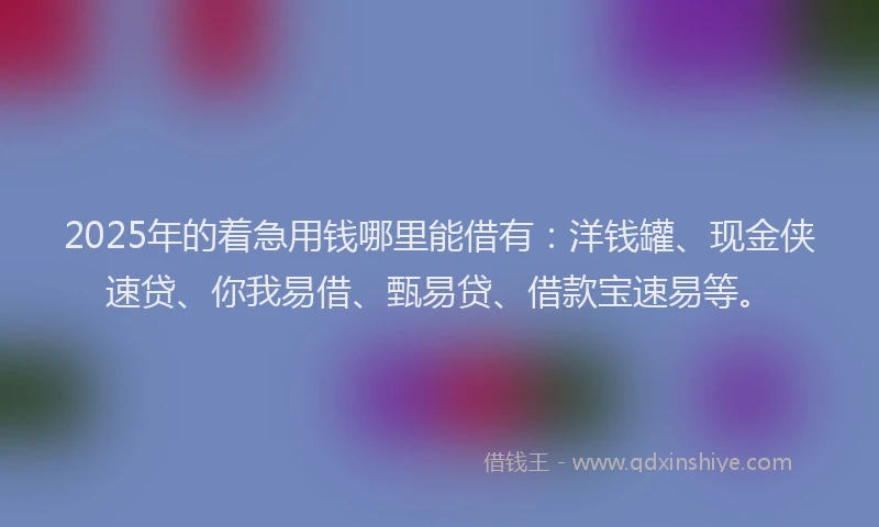 2025年的着急用钱哪里能借有：洋钱罐、现金侠速贷、你我易借、甄易贷、借款宝速易等。