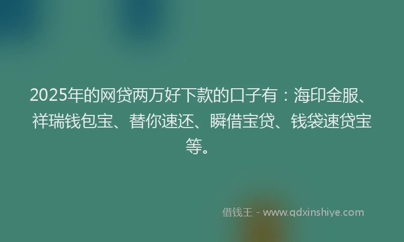 2025年的网贷两万好下款的口子有：海印金服、祥瑞钱包宝、替你速还、瞬借宝贷、钱袋速贷宝等。