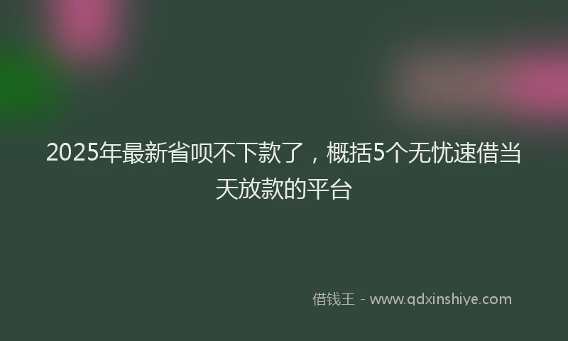 2025年最新省呗不下款了，概括5个无忧速借当天放款的平台