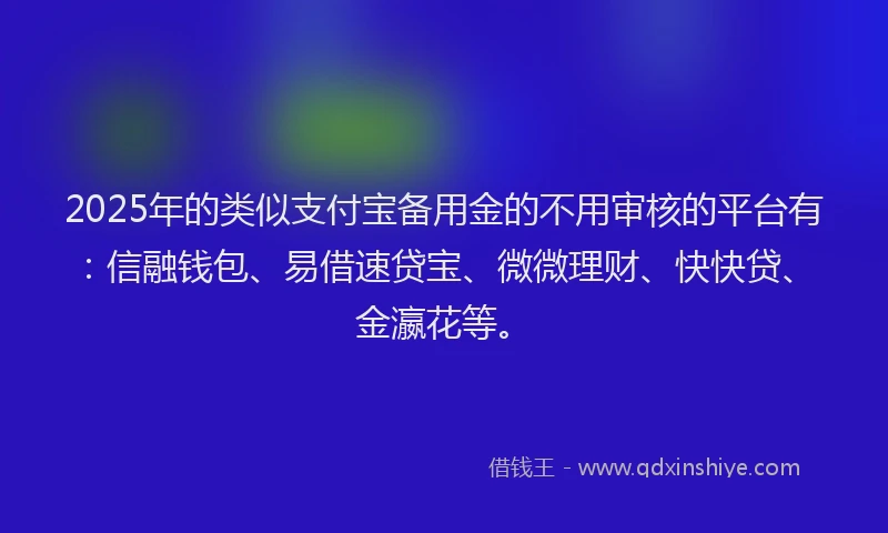 2025年的类似支付宝备用金的不用审核的平台有：信融钱包、易借速贷宝、微微理财、快快贷、金瀛花等。