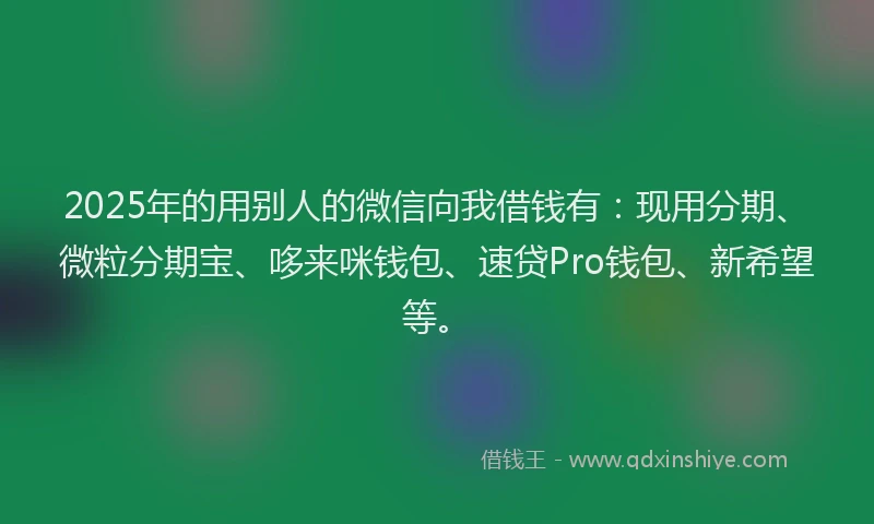 2025年的用别人的微信向我借钱有：现用分期、微粒分期宝、哆来咪钱包、速贷Pro钱包、新希望等。