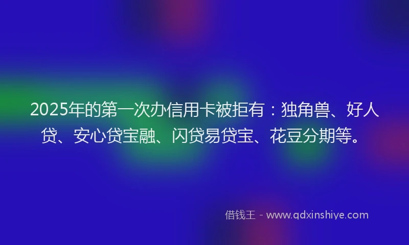2025年的第一次办信用卡被拒有：独角兽、好人贷、安心贷宝融、闪贷易贷宝、花豆分期等。