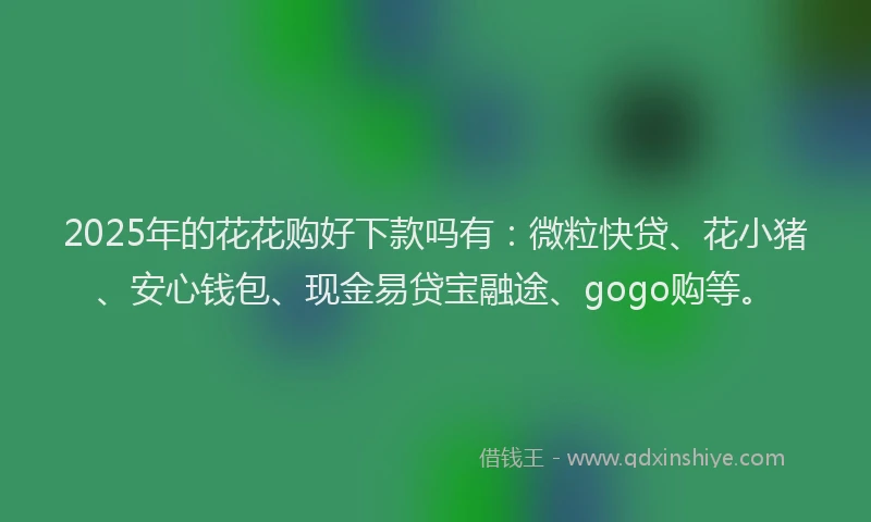 2025年的花花购好下款吗有：微粒快贷、花小猪、安心钱包、现金易贷宝融途、gogo购等。